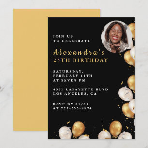 Invitation d'anniversaire 25 ans Photo Ballon Noir