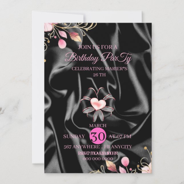 Invitation d'anniversaire 26 ans scintillante rose (Devant)