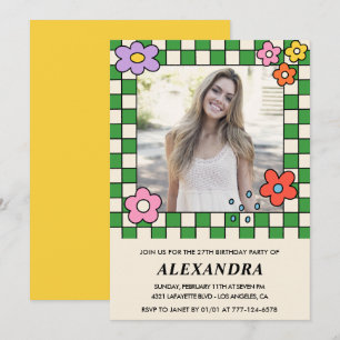 Invitation d'anniversaire 27 ans Fille Floral Rétr
