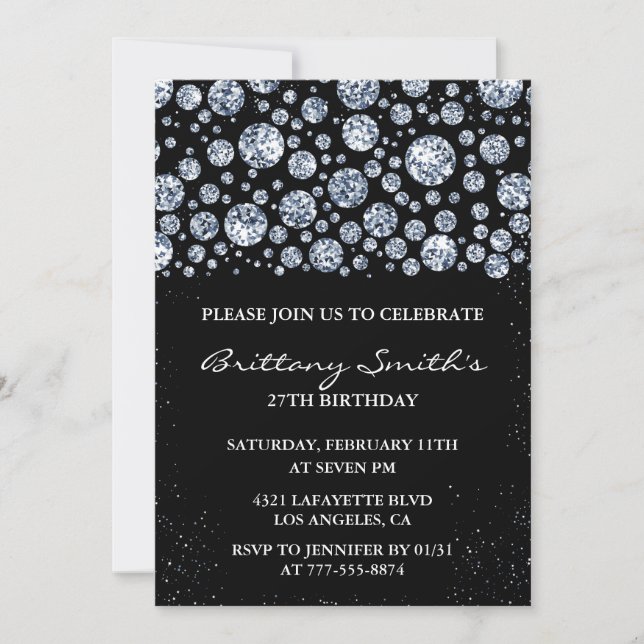 Invitation d'anniversaire 27 ans noir Paillettes d (Devant)