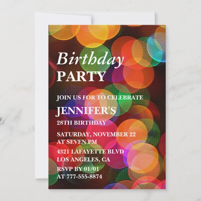Invitation d'anniversaire 28 ans Confettis Arc-en- (Devant)