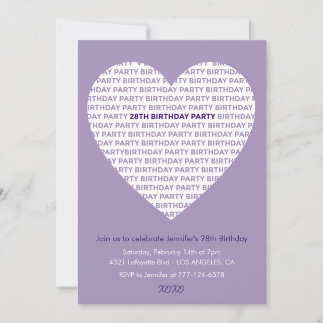 Invitation d'anniversaire 28 ans typographie Fille (Devant)