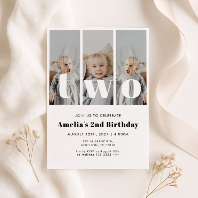 Invitation d'anniversaire 2 ans avec photo (Créateur téléchargé)