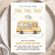 Invitation d'anniversaire 2 ans Bus Scolaire à l'a