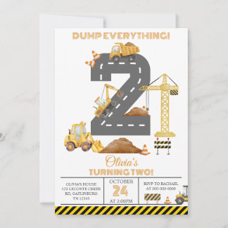 Invitation d'anniversaire 2 ans Camion de Construc