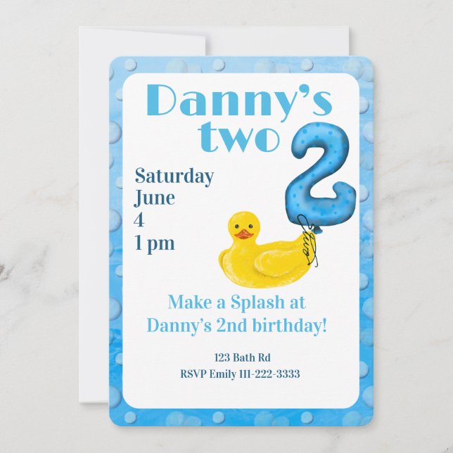 Invitation d'anniversaire 2 ans Canard en caoutcho (Devant)