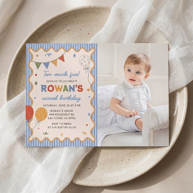 Invitation d'anniversaire 2 ans colorée Deux Trop  (Créateur téléchargé)
