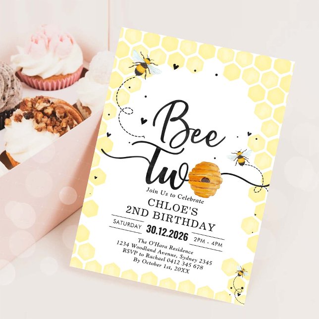 Invitation d'anniversaire 2 ans de Bee Two Honey B (Créateur téléchargé)