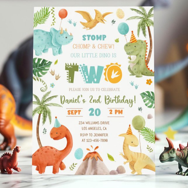 Invitation d'anniversaire 2 ans de dinosaure, Deux (Créateur téléchargé)