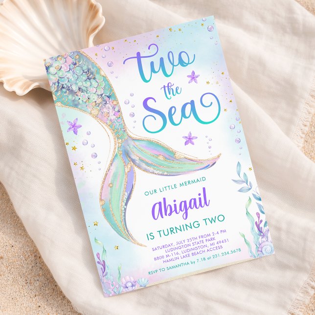 Invitation d'anniversaire 2 ans de la Sirène de la (Two the Sea Mermaid 2nd Birthday Invitation)