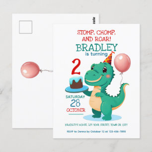 Invitation d'anniversaire 2 ans Dinosaure T Rex