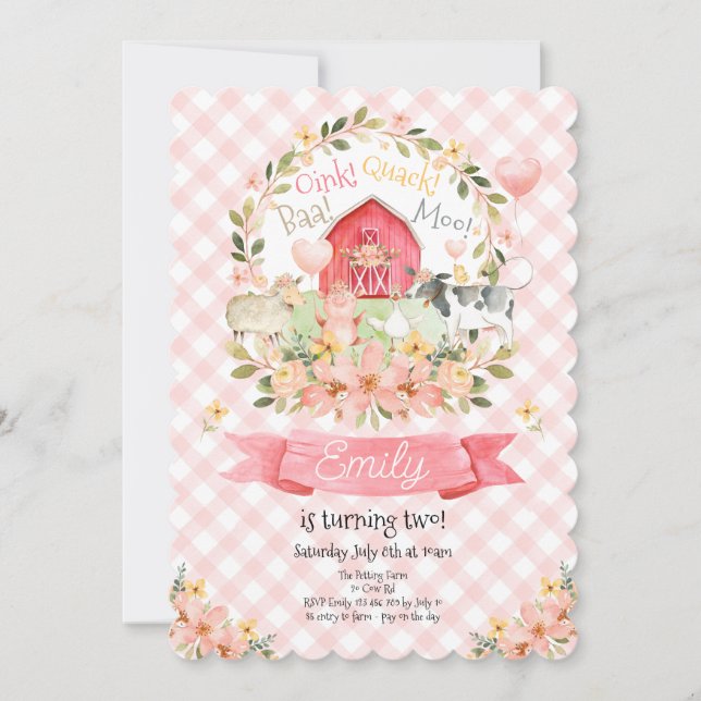 Invitation d'anniversaire 2 ans Ferme Animaux Baa  (Devant)