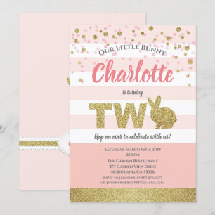 Invitation d'anniversaire 2 ans fille lapin rose e