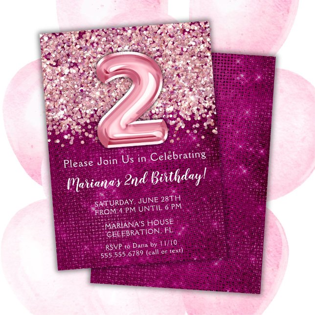 Invitation d'anniversaire 2 ans fille rose magenta (Créateur téléchargé)