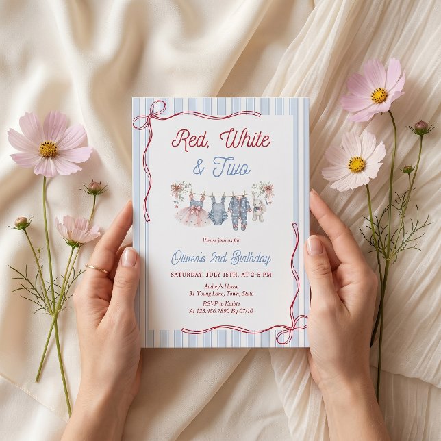 Invitation d'anniversaire 2 ans fille rouge blanc  (Créateur téléchargé)