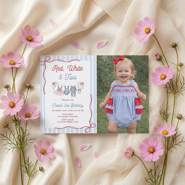Invitation d'anniversaire 2 ans fille Rouge Blanc  (Créateur téléchargé)