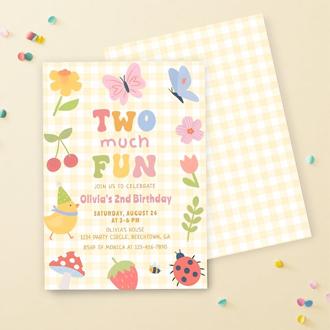 Invitation d'anniversaire 2 ans fille vichy coloré (Créateur téléchargé)