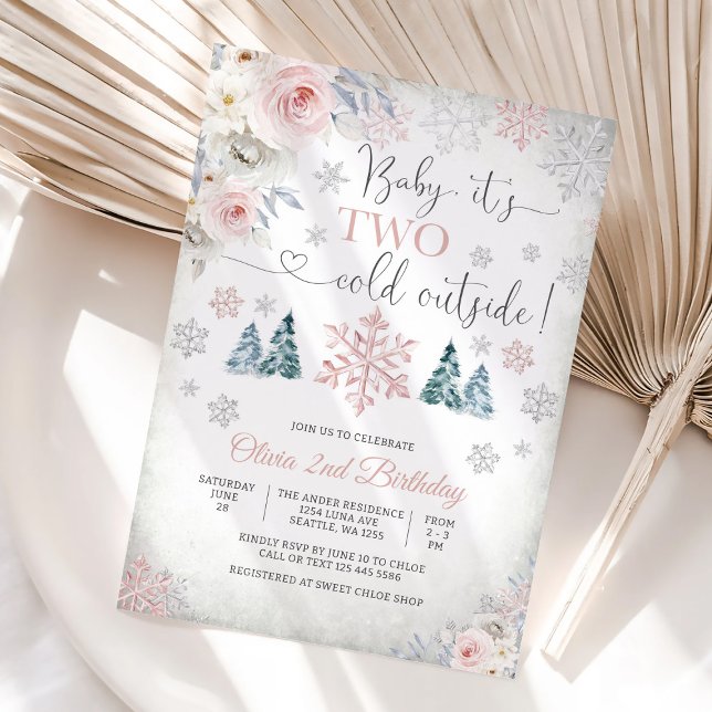 Invitation d'anniversaire 2 ans Floral Hiver (Créateur téléchargé)