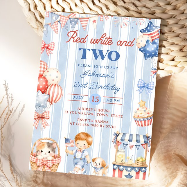 Invitation d'anniversaire 2 ans garçon rayures amé (Créateur téléchargé)