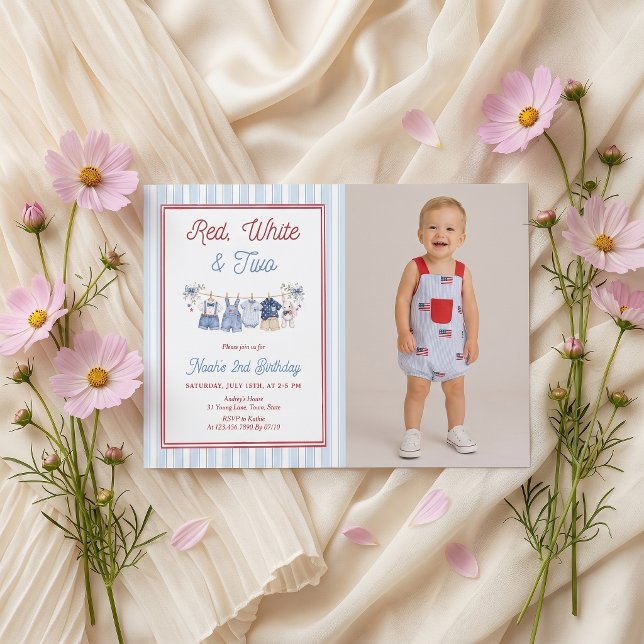 Invitation d'anniversaire 2 ans garçon Rouge Blanc (Créateur téléchargé)