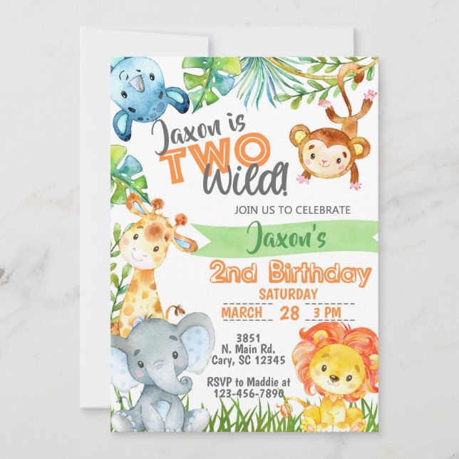 Invitation d'anniversaire 2 ans garçon Safari Jung (Devant)
