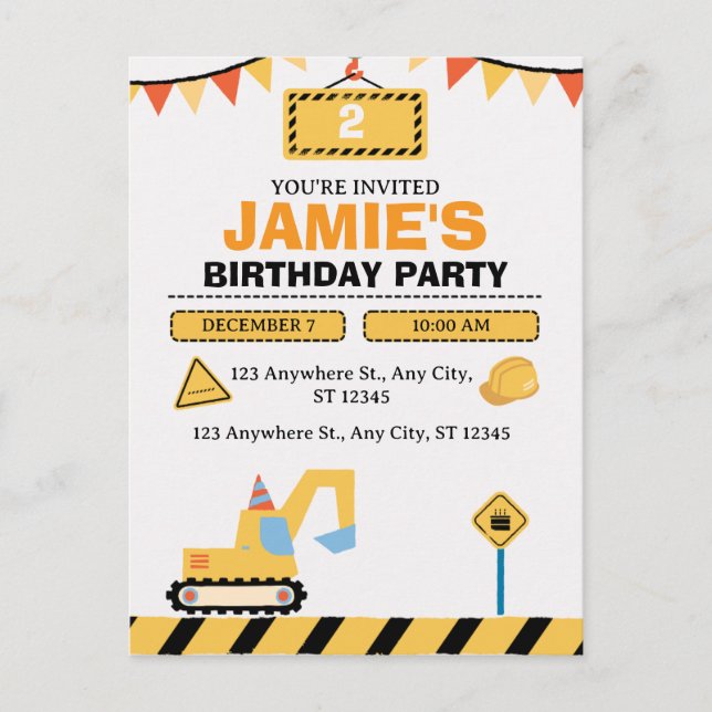 Invitation d'anniversaire 2 ans Garçons Camion de  (Devant)