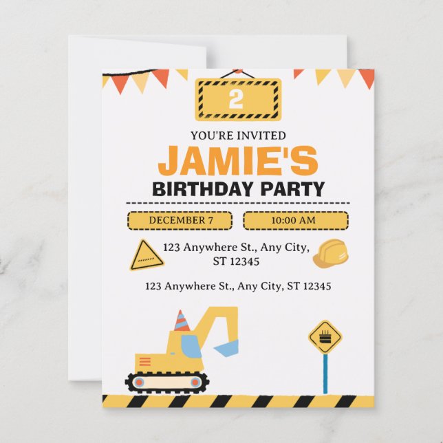 Invitation d'anniversaire 2 ans Garçons Camion de  (Devant)