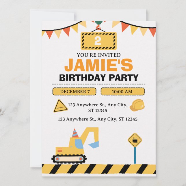 Invitation d'anniversaire 2 ans Garçons Camion de  (Devant)