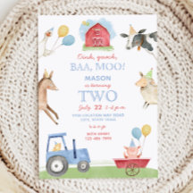 Invitation d'anniversaire 2 ans Oink, Baa, Moo Fer