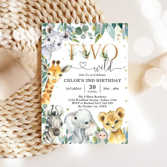 Invitation d'anniversaire 2 ans pour deux animaux  (Créateur téléchargé)