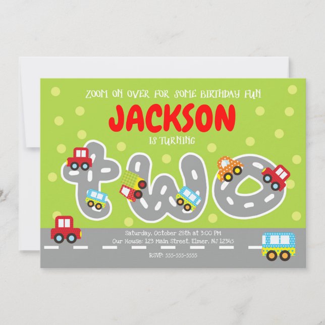 Invitation d'anniversaire 2 ans pour les voitures  (Devant)