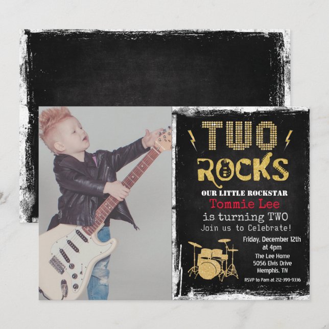 Invitation d'anniversaire 2 ans Rockstar Drumset A (Devant / Derrière)