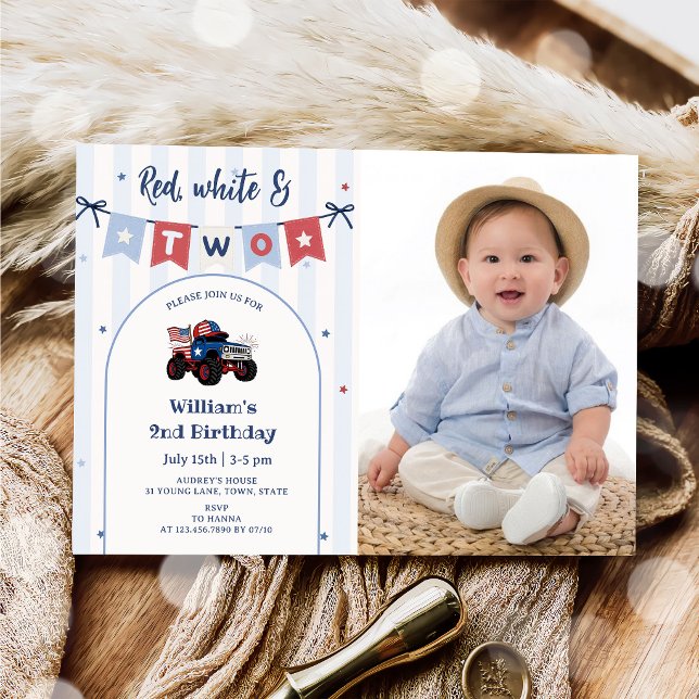 Invitation d'anniversaire 2 ans Rouge Blanc & Bleu (Créateur téléchargé)
