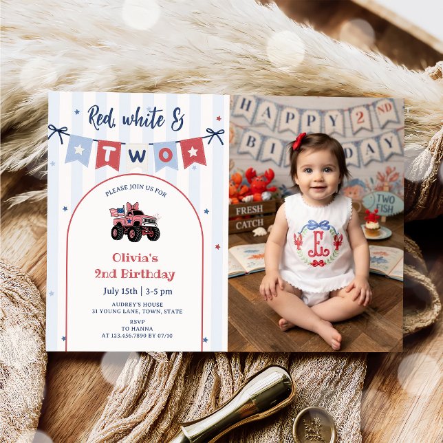 Invitation d'anniversaire 2 ans Rouge Blanc & Bleu (Créateur téléchargé)