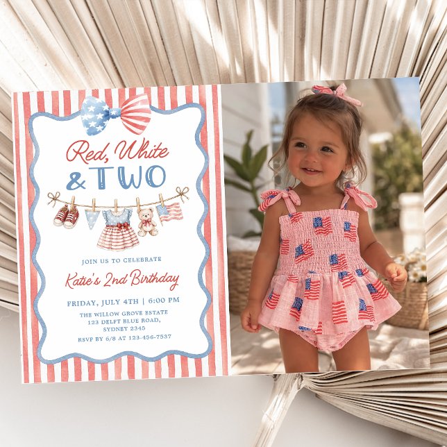 Invitation d'anniversaire 2 ans Rouge Blanc & Deux (Créateur téléchargé)