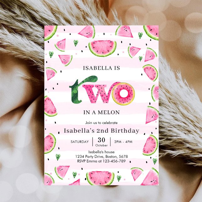 Invitation d'anniversaire 2 ans Two In A Melon Pas (Créateur téléchargé)