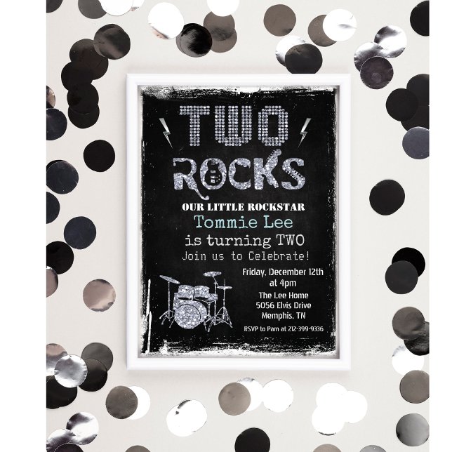Invitation d'anniversaire 2 ans Two Rocks Rockstar (Créateur téléchargé)