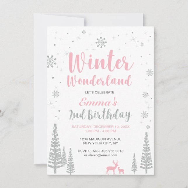 Invitation d'anniversaire 2 ans Winter Wonderland, (Devant)