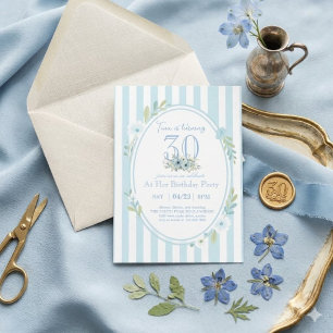 Invitation d'anniversaire 30 ans à rayures bleues