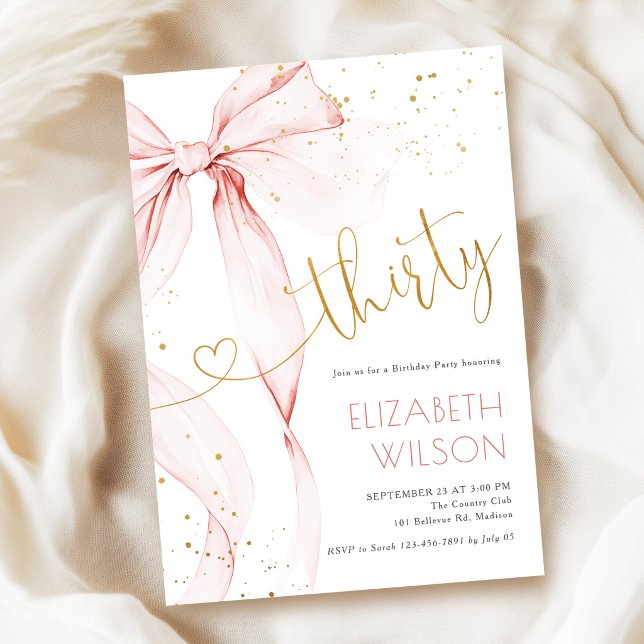 Invitation d'anniversaire 30 ans à ruban rose (Créateur téléchargé)