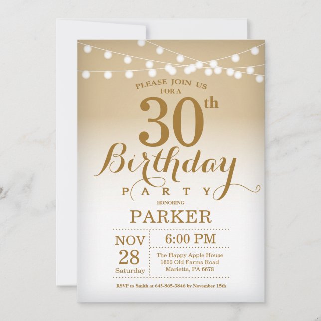 Invitation d'anniversaire 30 ans avec guirlande do (Devant)