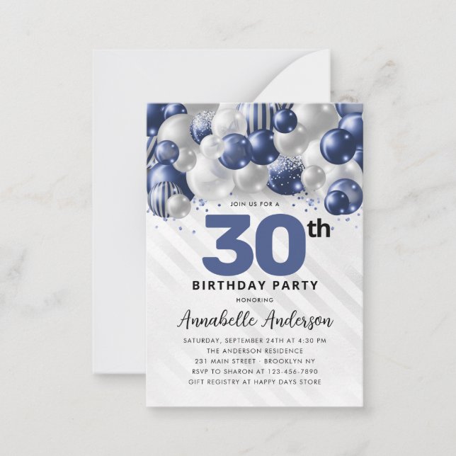 Invitation d'anniversaire 30 ans Bulle Bleue Argen (Devant)