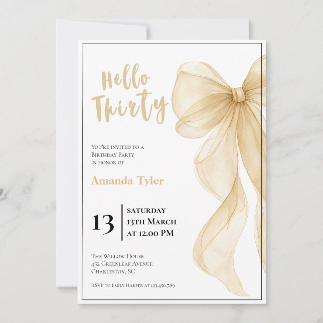 Invitation d'anniversaire 30 ans Champagne Bow (Devant)