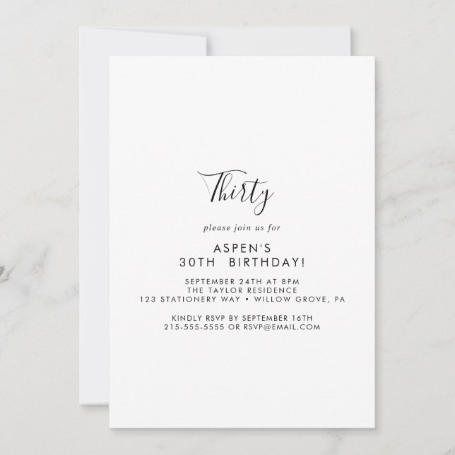 Invitation d'anniversaire 30 ans écriture moderne  (Devant)