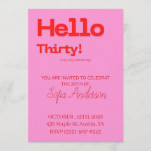 Invitation d'anniversaire 30 ans en rose gras roug