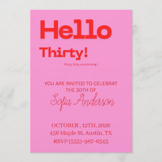 Invitation d'anniversaire 30 ans en rose gras roug