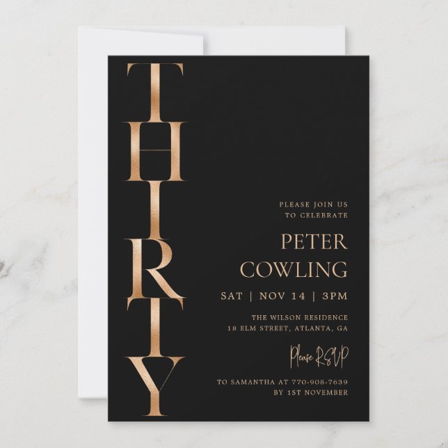 Invitation d'anniversaire 30 ans en typographie no (Devant)