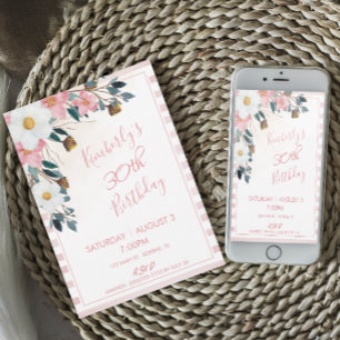Invitation d'anniversaire 30 ans Fleur Rose Poussi
