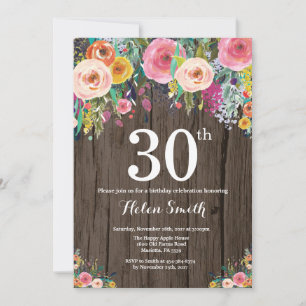 Invitation d'anniversaire 30 ans Floral Rustique