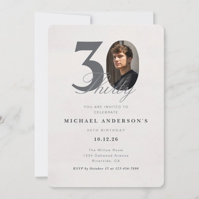 Invitation d'anniversaire 30 ans minimaliste (Devant)